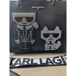 Karl Lagerfeld Black Tote Bag with Rhinestone Patches